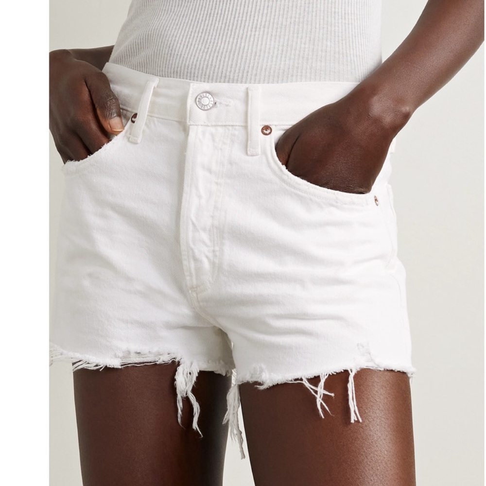 Agolde Parker white denim shorts